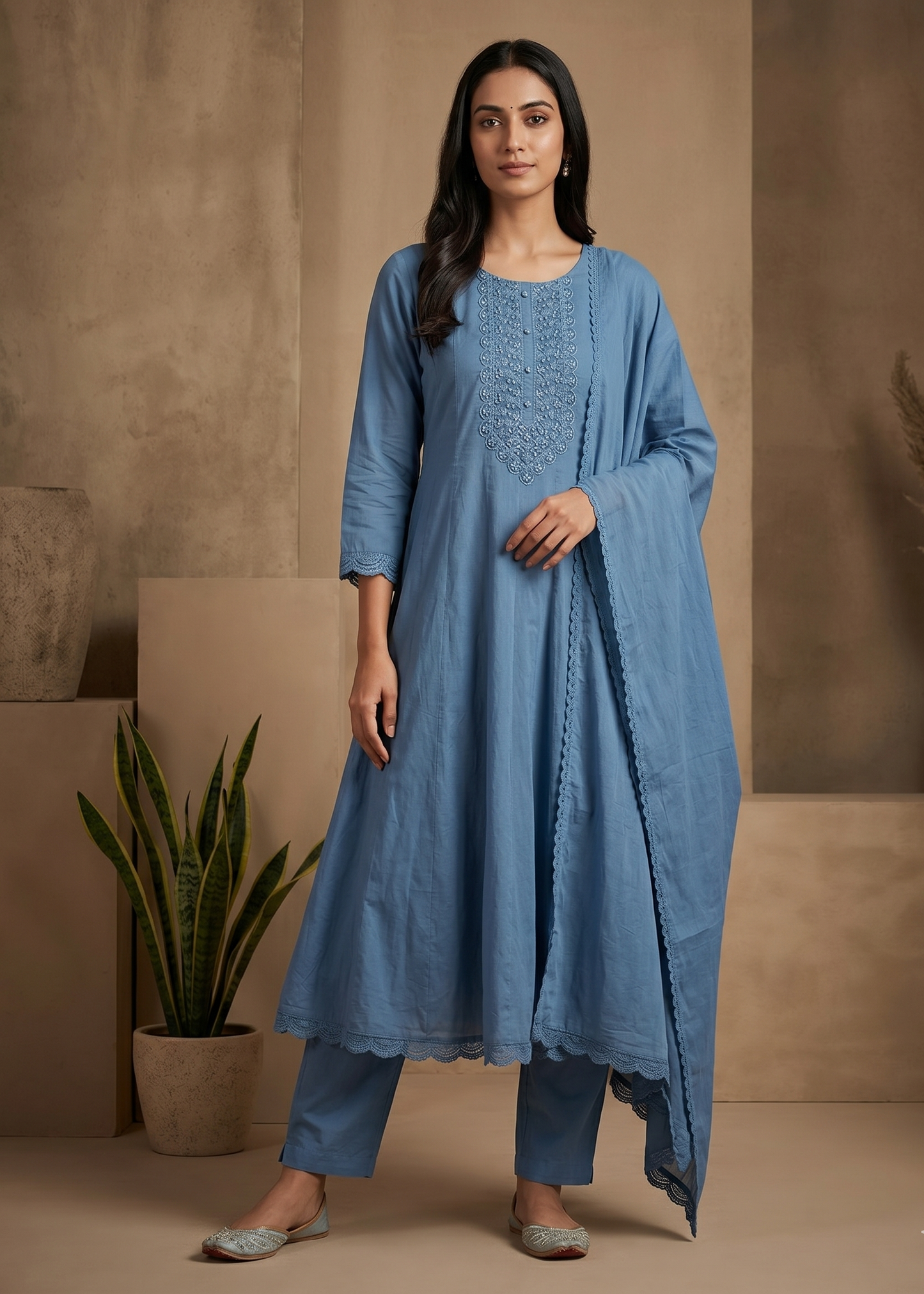 Blue Vinni Mul chanderi Anarkali Suit