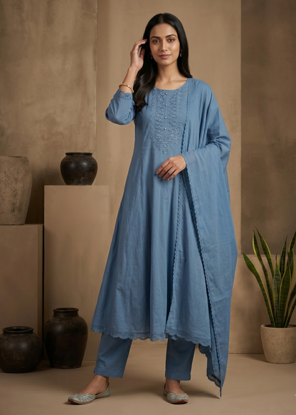 Blue Vinni Mul chanderi Anarkali Suit