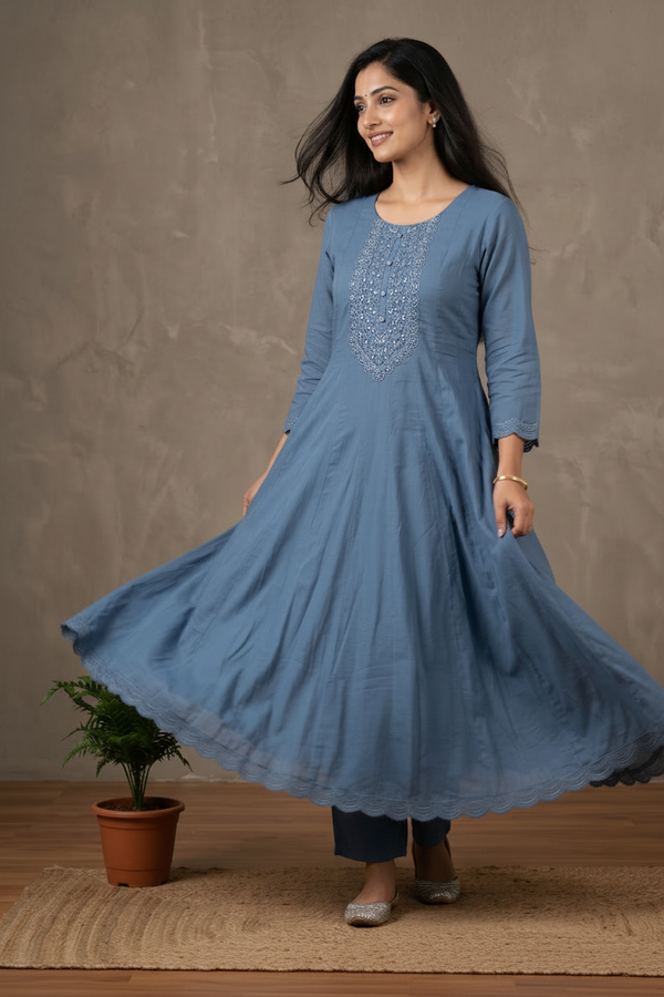 Blue Vinni Mul chanderi Anarkali Suit