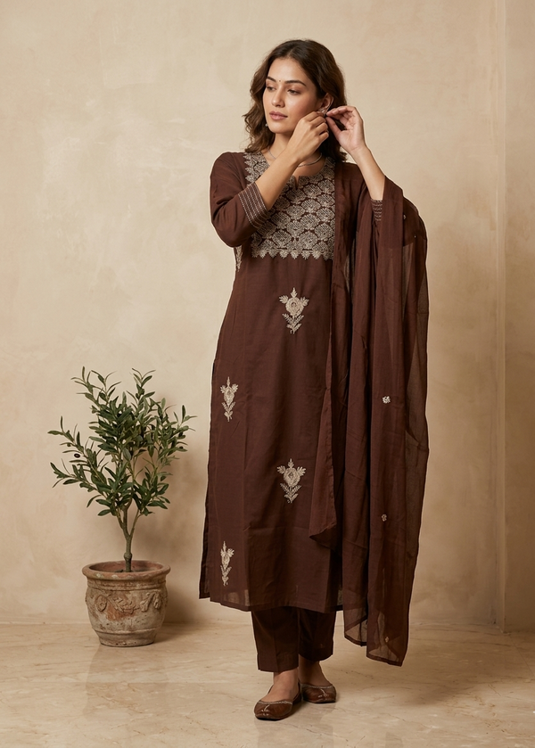 Brown Rishika Cotton Suit set - Set of 3