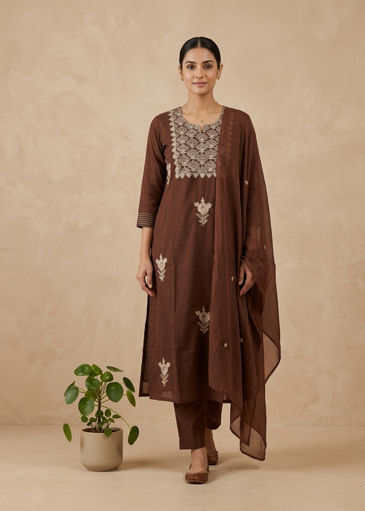 Brown Rishika Cotton Suit set - Set of 3
