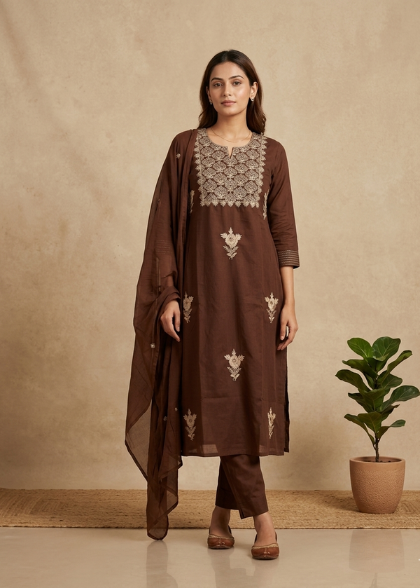 Brown Rishika Cotton Suit set - Set of 3