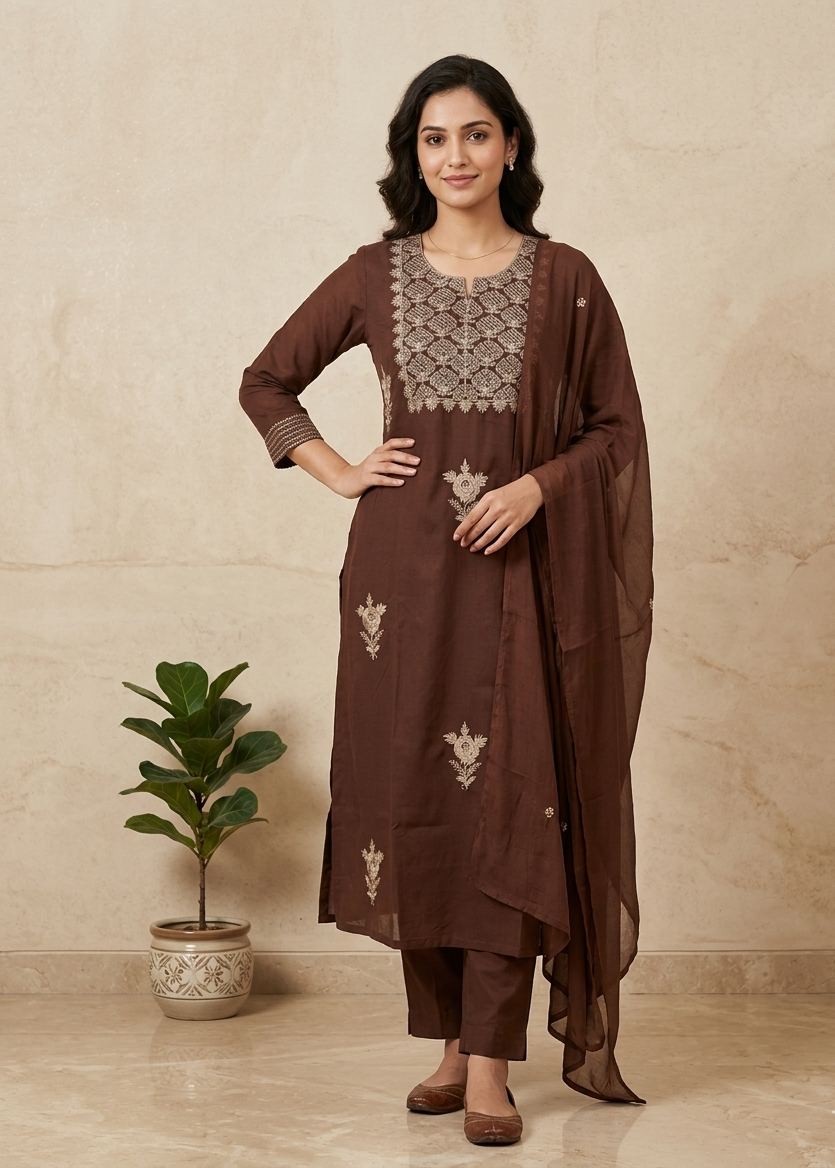 Brown Rishika Cotton Suit set - Set of 3