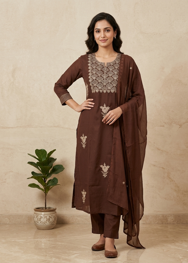 Brown Rishika Cotton Suit set - Set of 3