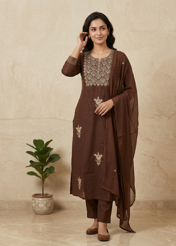 Brown Rishika Cotton Suit set - Set of 3