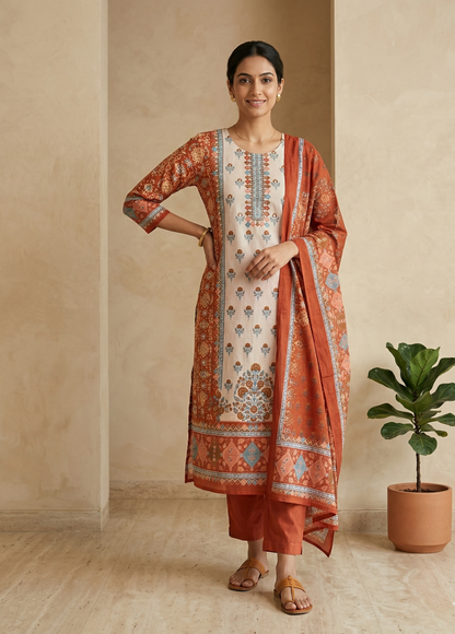 Charvi Orange Cotton Suit Set - NEW ARRIVAL