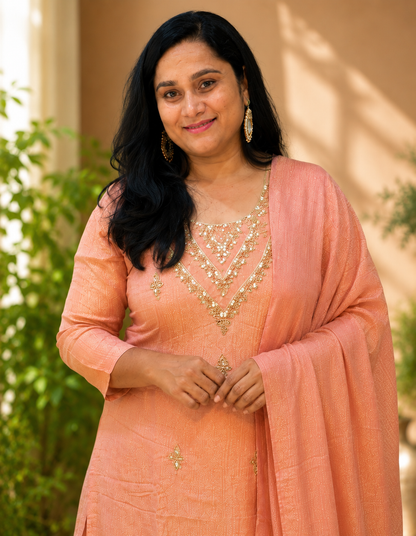 Rose Gold Crushed Tissue Farshi salwar - set of 3