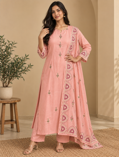 Blush Pink Kirya Mul Cotton Suit Set With Dupatta