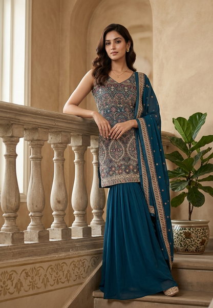 Blue Lasya Georgette Gharara Set
