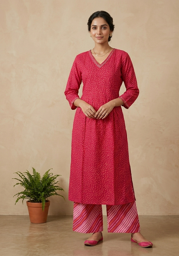 Divi Pink Bhandini Cotton Kurta Bottom Set