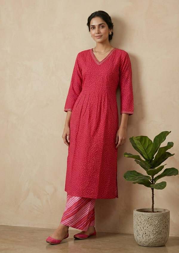 Divi Pink Bhandini Cotton Kurta Bottom Set
