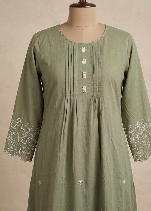 Dusty Green Lina A Line Cotton Kurta set