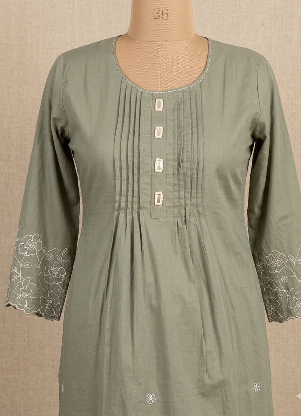 Dusty Green Lina A Line Cotton Kurta set