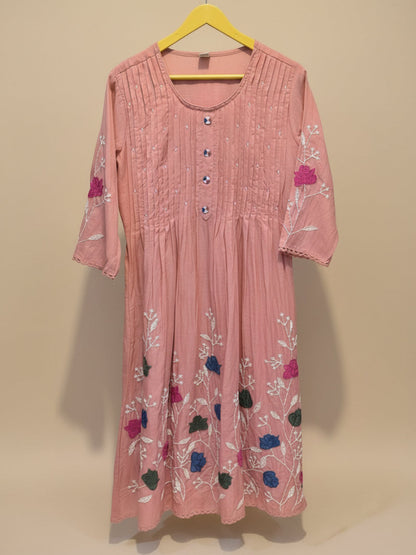 Dusty pink Saras Mulchanderi A line Suit set - Set of 3