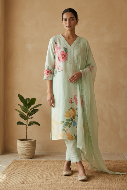 Pista Green Eka Semi lenin Suit Set