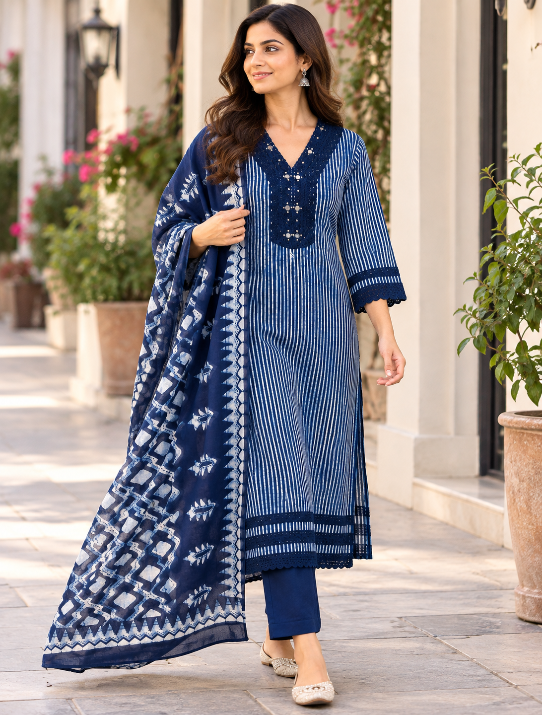 Indigo Laya Shibori Cotton Suit set - Set of 3