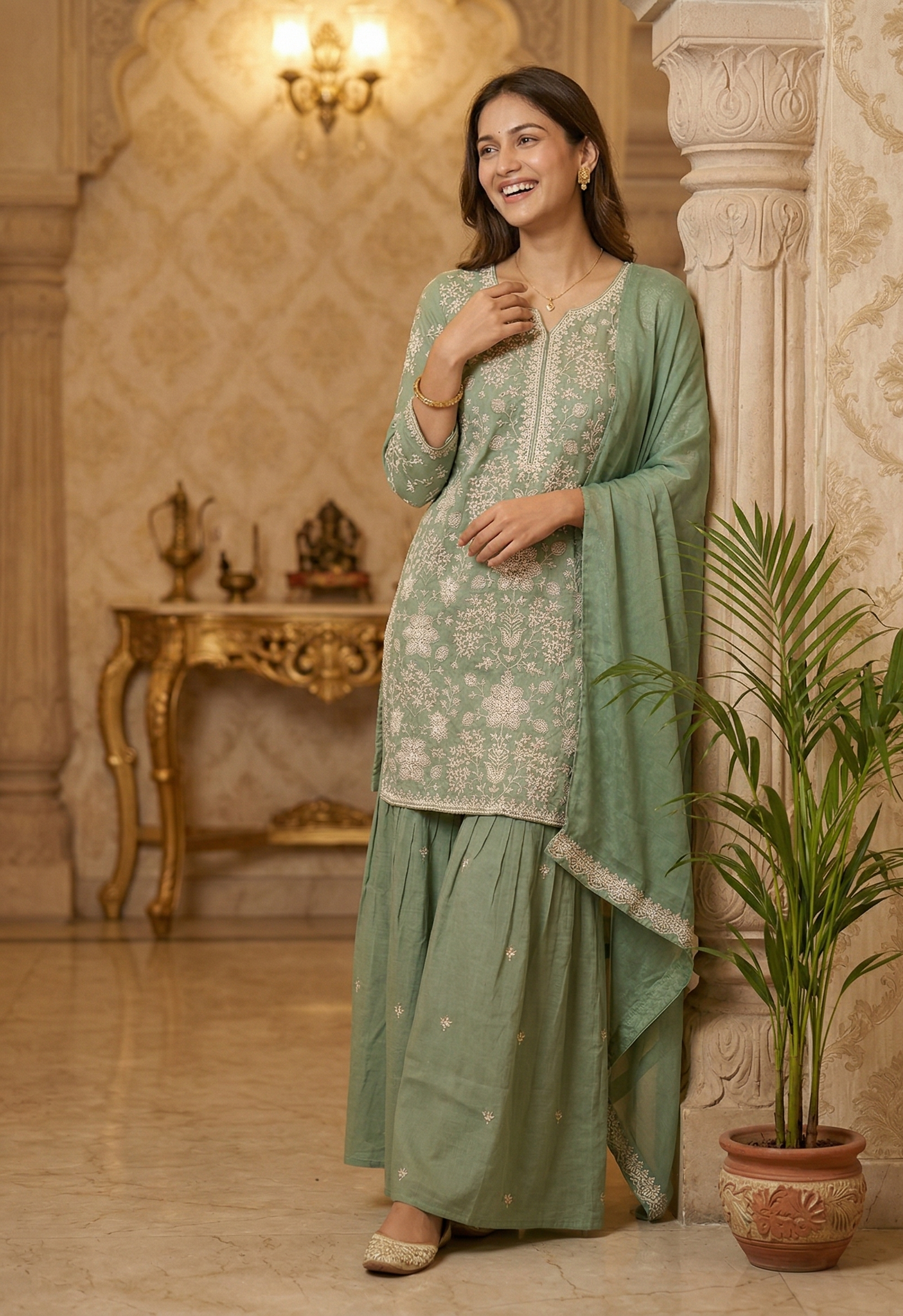 Green Sharara Farah With Duppata