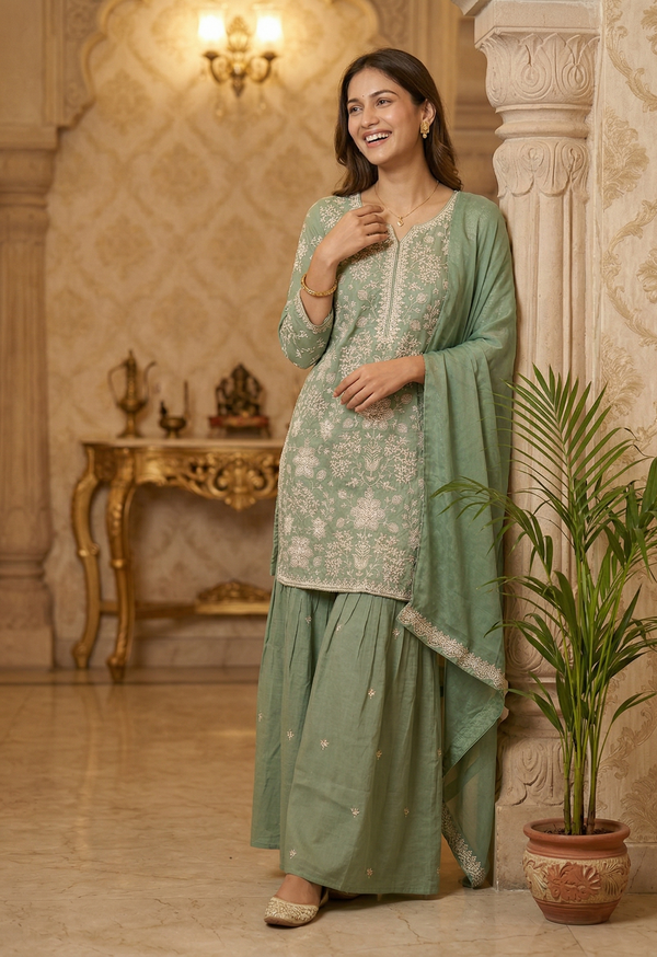 Green Sharara Farah With Duppata