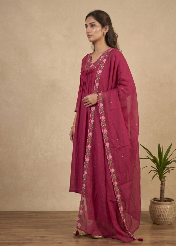 Magenta Suneri A Line Cotton suit set