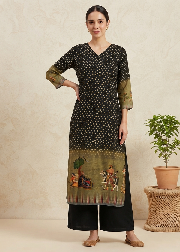 Black Brunda Soft Muslin Pichwai Prints Kurta Bottom
