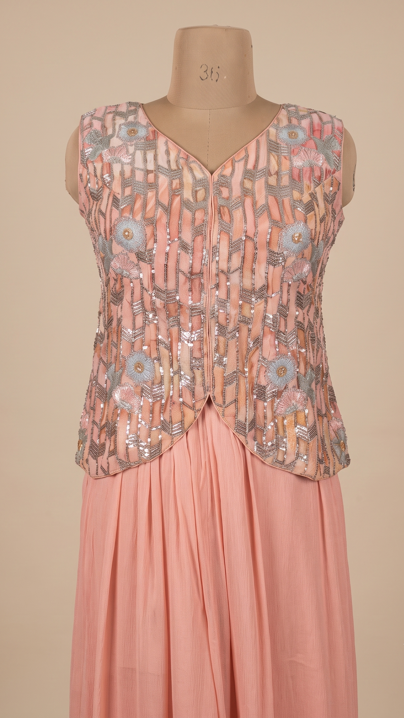Dusty Pink Sharara Three Piece Set
