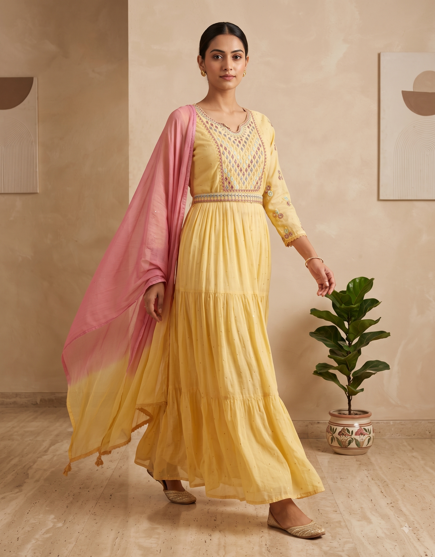 Yellow Nyra Cut Mulcotton Suit set - set of 3