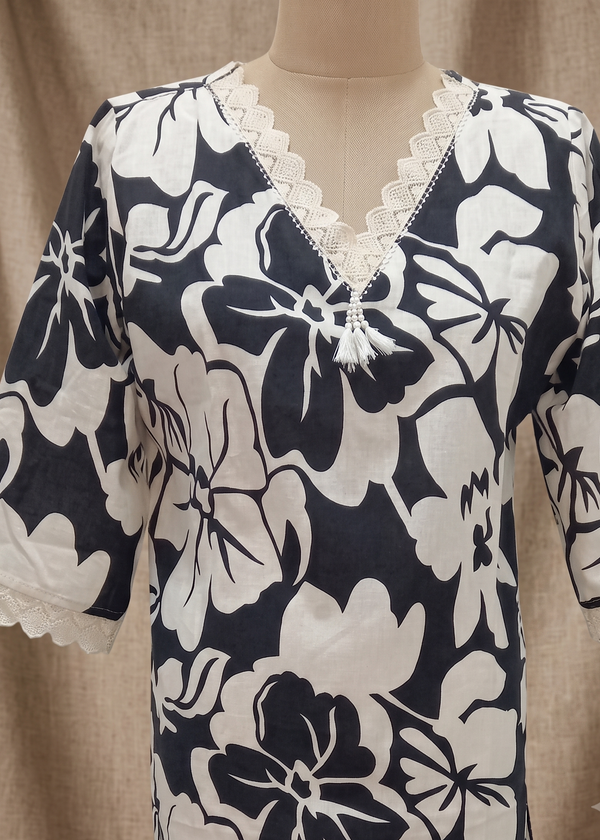 Black  and white Flroral Flex cotton Printed kurta