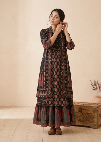 Black Nia Cotton Anarkali Suit set