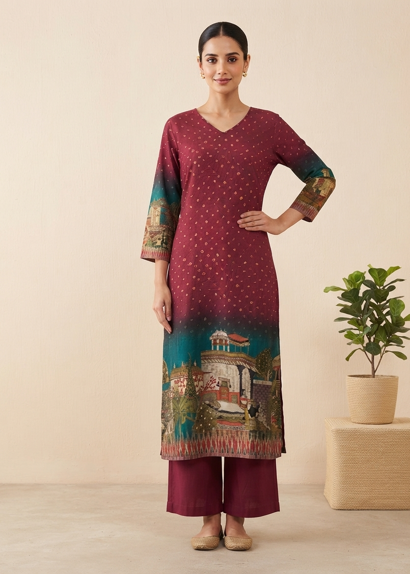 Maroon Brunda Soft Muslin Kurta Bottom - set of 2