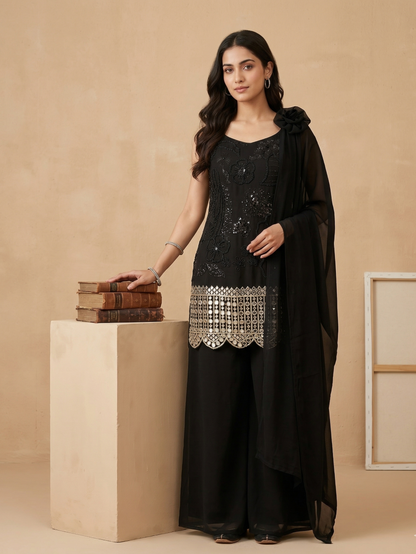 Black Surina Georgette Designer Indo-western set