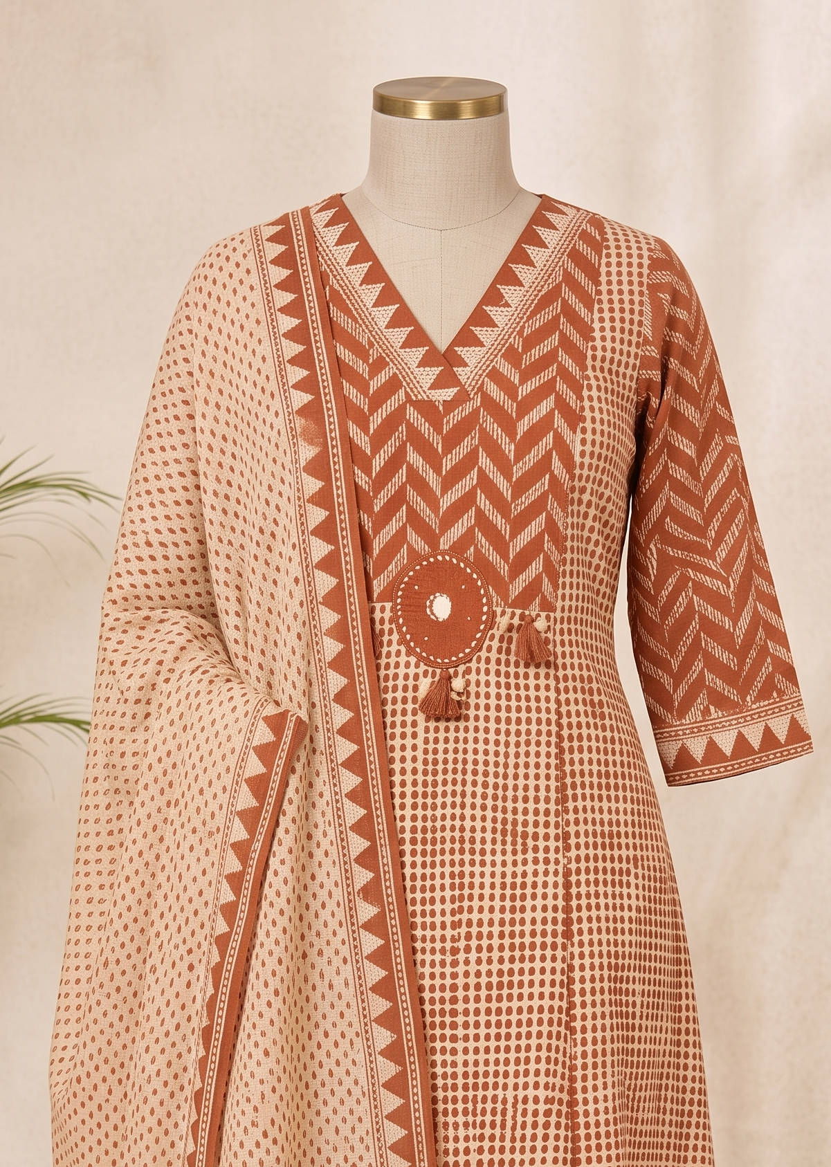 Rust A-Line Suit Set With Dupatta - set of 3