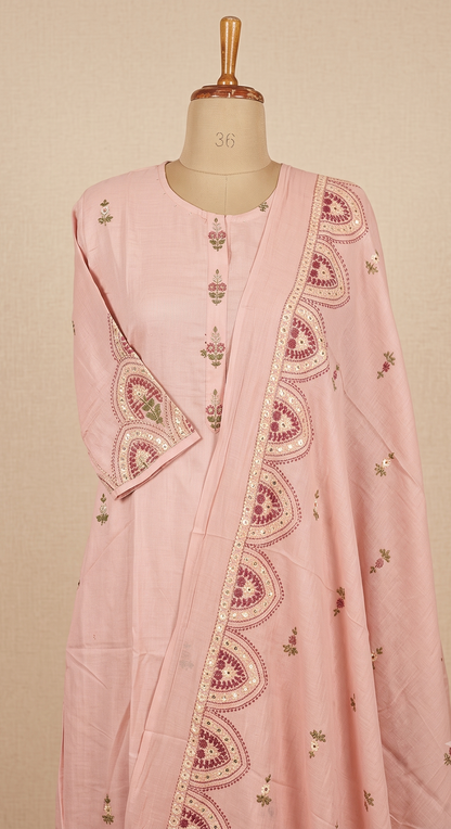 Blush Pink Kirya Mul Cotton Suit Set With Dupatta