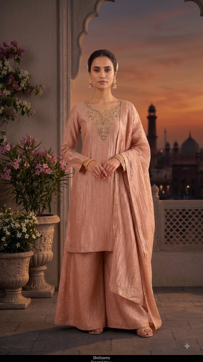 Rose gold Sahana Crushed tissue Suit set - set of 3