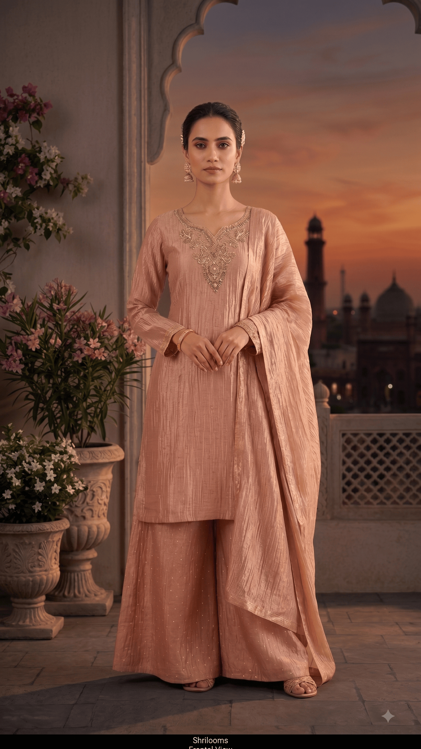 Rose gold Sahana Crushed tissue Suit set - set of 3