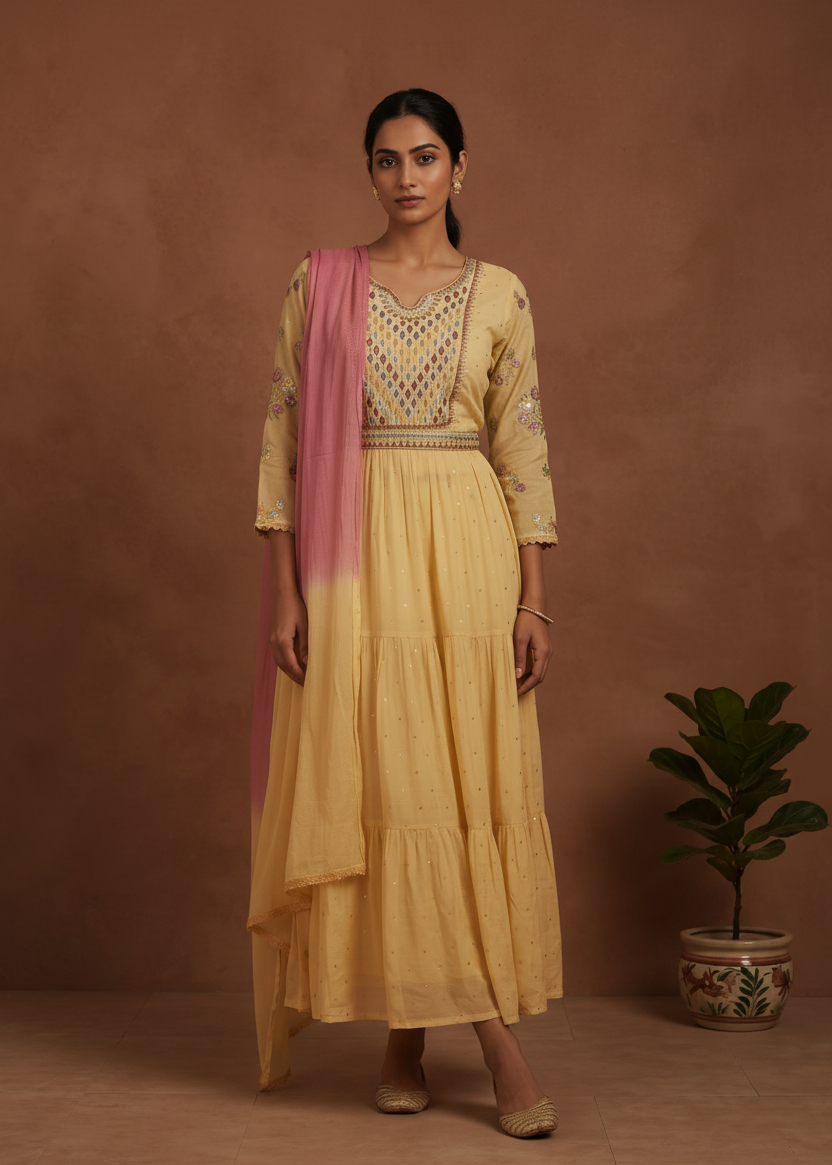 Yellow Nyra Cut Mulcotton Suit set - set of 3
