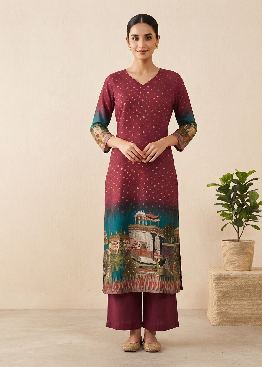 Maroon Brunda Soft Muslin Kurta Bottom - set of 2