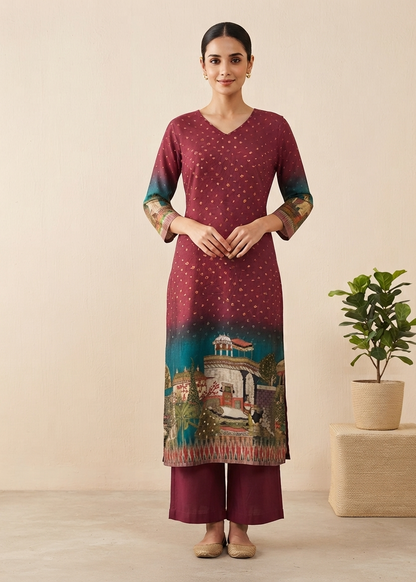 Maroon Brunda Soft Muslin Kurta Bottom - set of 2