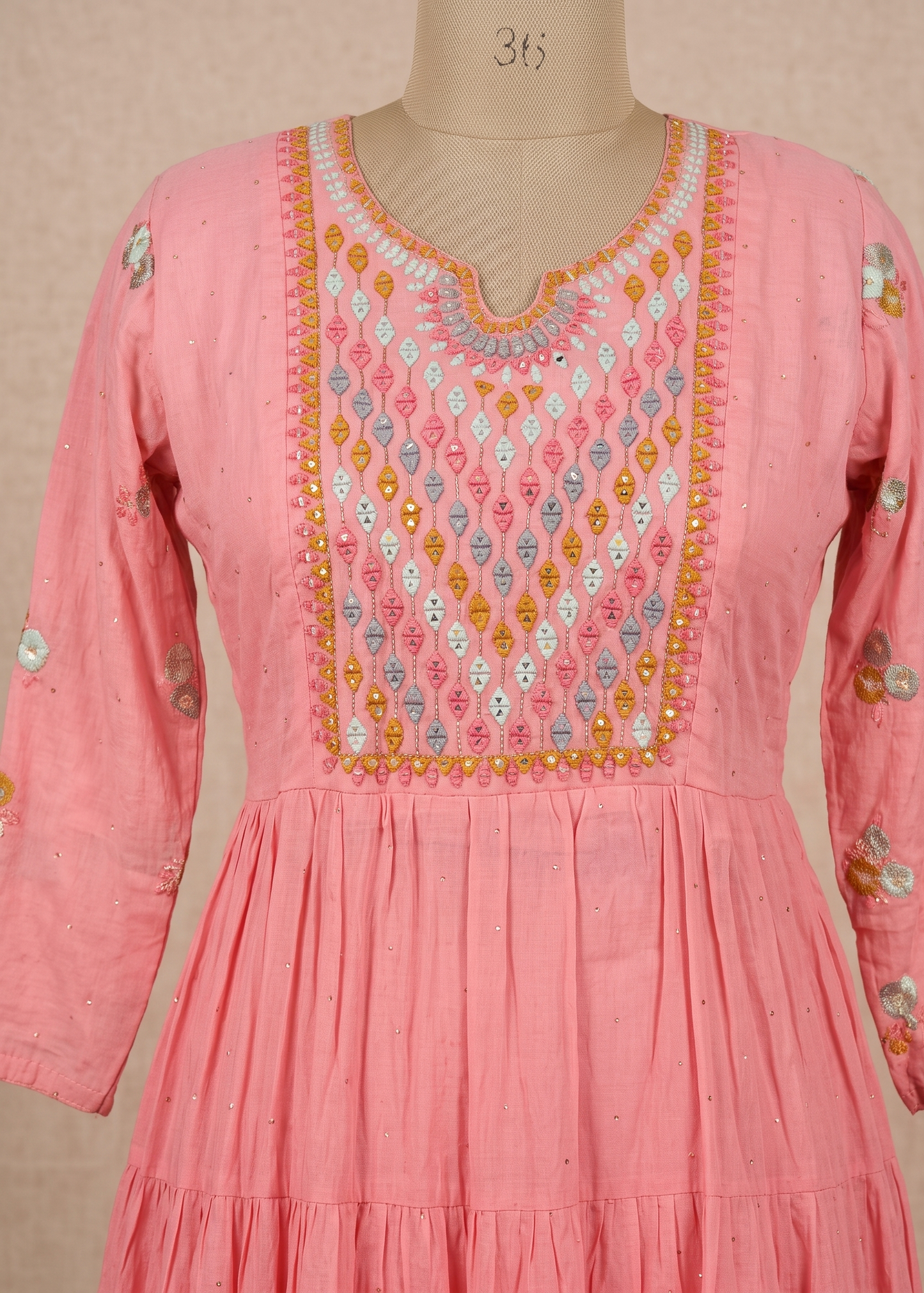 Peachish Pink Mulcotton Nyra Cut Suit set - set of 3