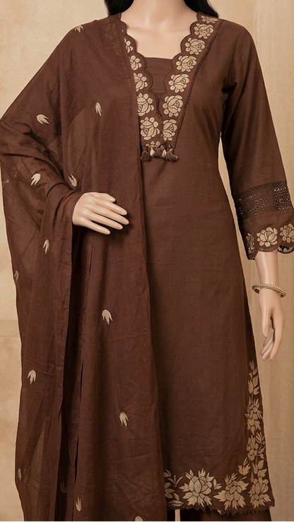 Brown Chanda Cotton Suit Set- set of 3