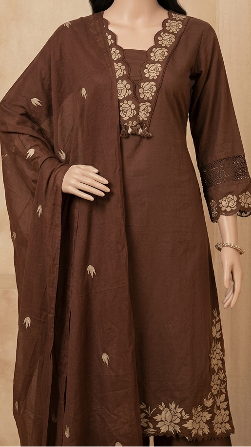 Brown Chanda Cotton Suit Set- set of 3