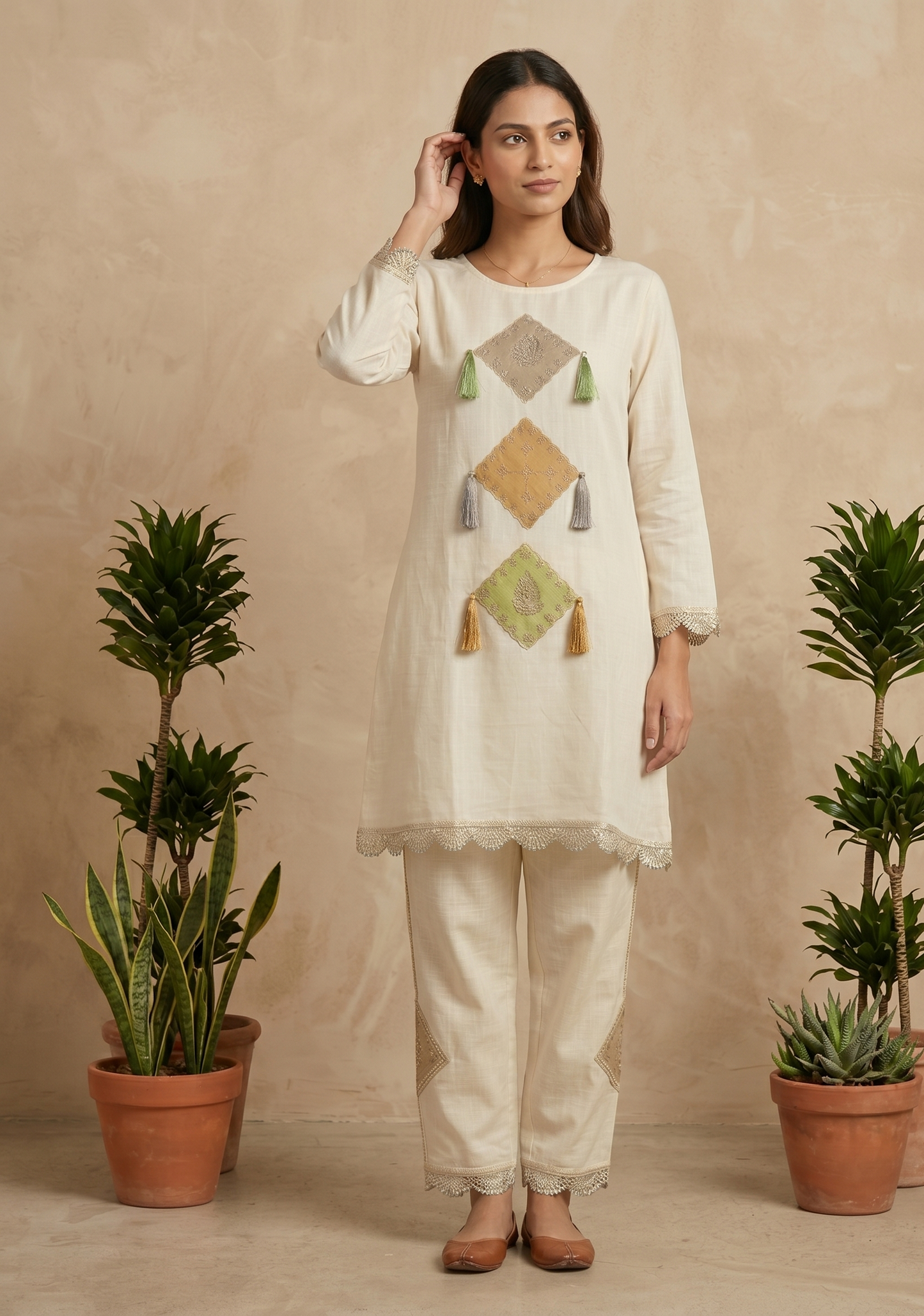 Ivory Noor patch work Co-ord set