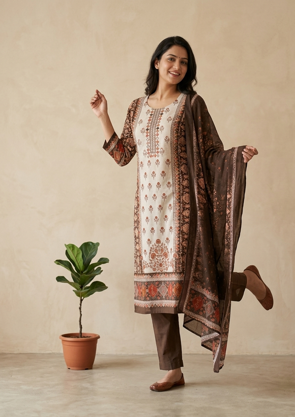 Charvi Brown cotton Suit Set - Best seller