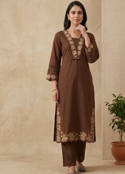 Brown Chanda Cotton Suit Set- set of 3