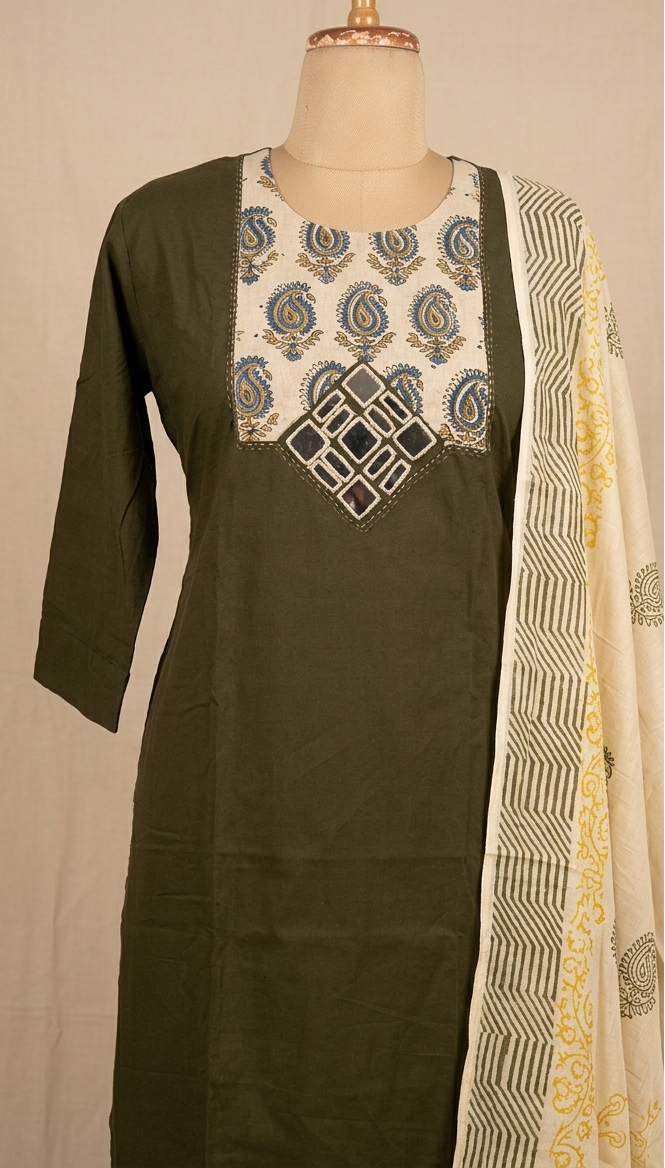 Olive Green Anaya Suit Set- With Dupatta