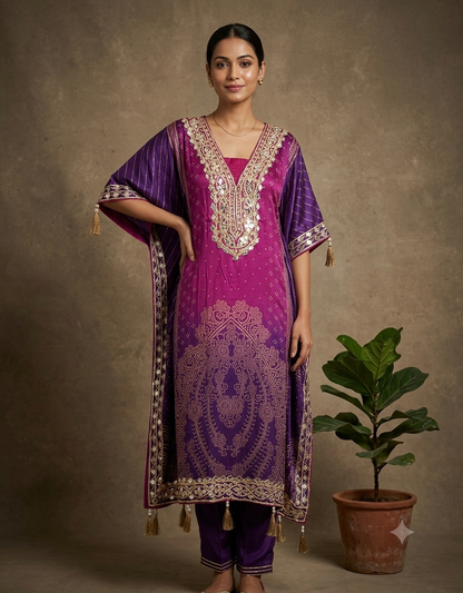 Purple Urvi Crepe Kaftan set - set of 2