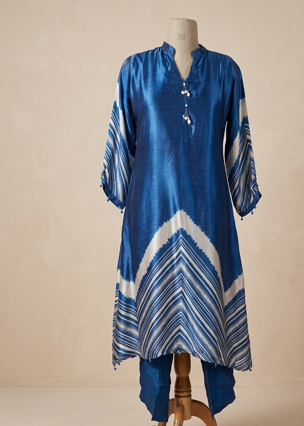 Royal Blue Gajji Silk Kurta And Bottom
