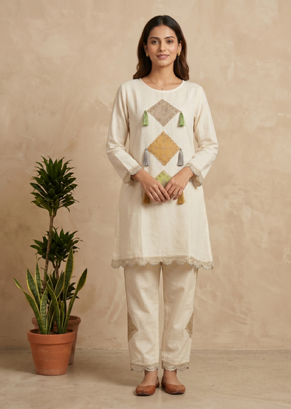Ivory Noor patch work Co-ord set