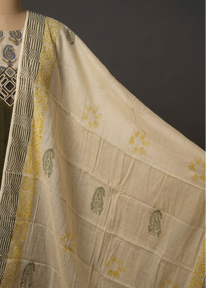 Olive Green Anaya Suit Set- With Dupatta
