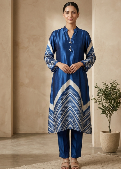 Royal Blue Gajji Silk Kurta And Bottom