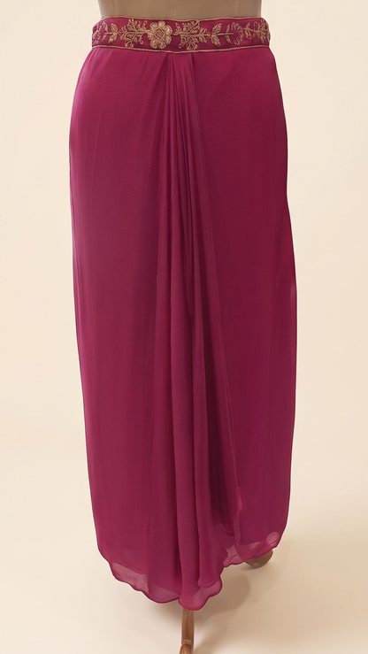 Magenta Indo western Skirt Crop-Top And Jacket